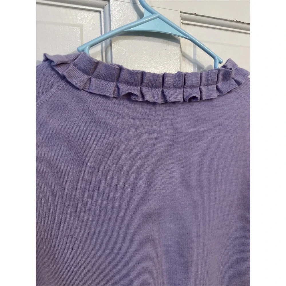 Brooks Brothers women's purple merino wool‎ ruffled V-neck sweater Size Medium